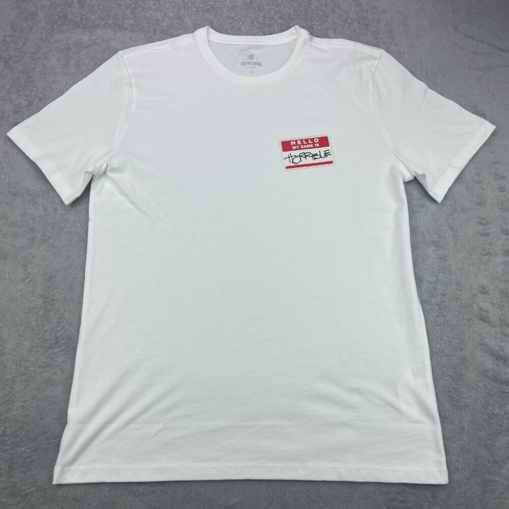 G Fore Shirt Mens Medium White Nametag Golf Golfing Preppy College Tee Humor New